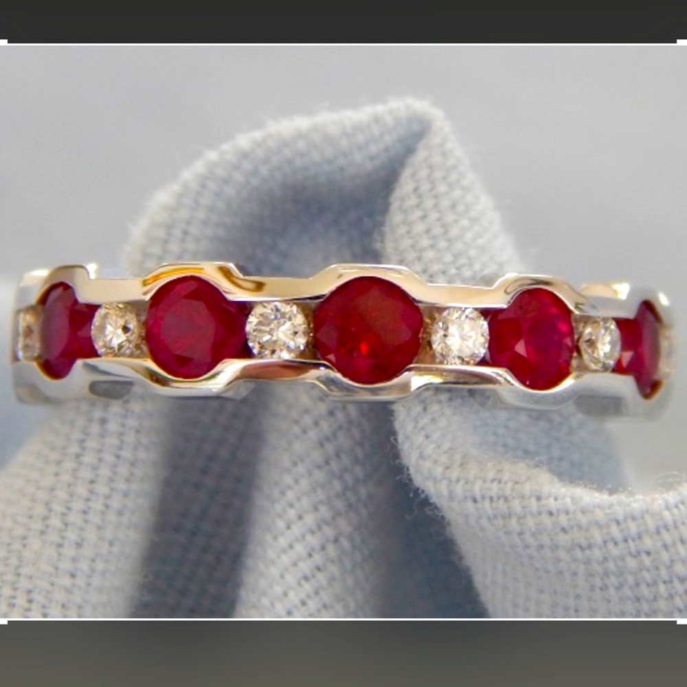 ❤️ 14K Natural Ruby & G VS Diamond Half Eternity Band Ring
